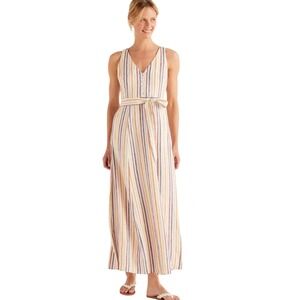Boden Livia Linen Maxi Dress Sleeveless Striped V-Neck Belted Multi-Color US 4R